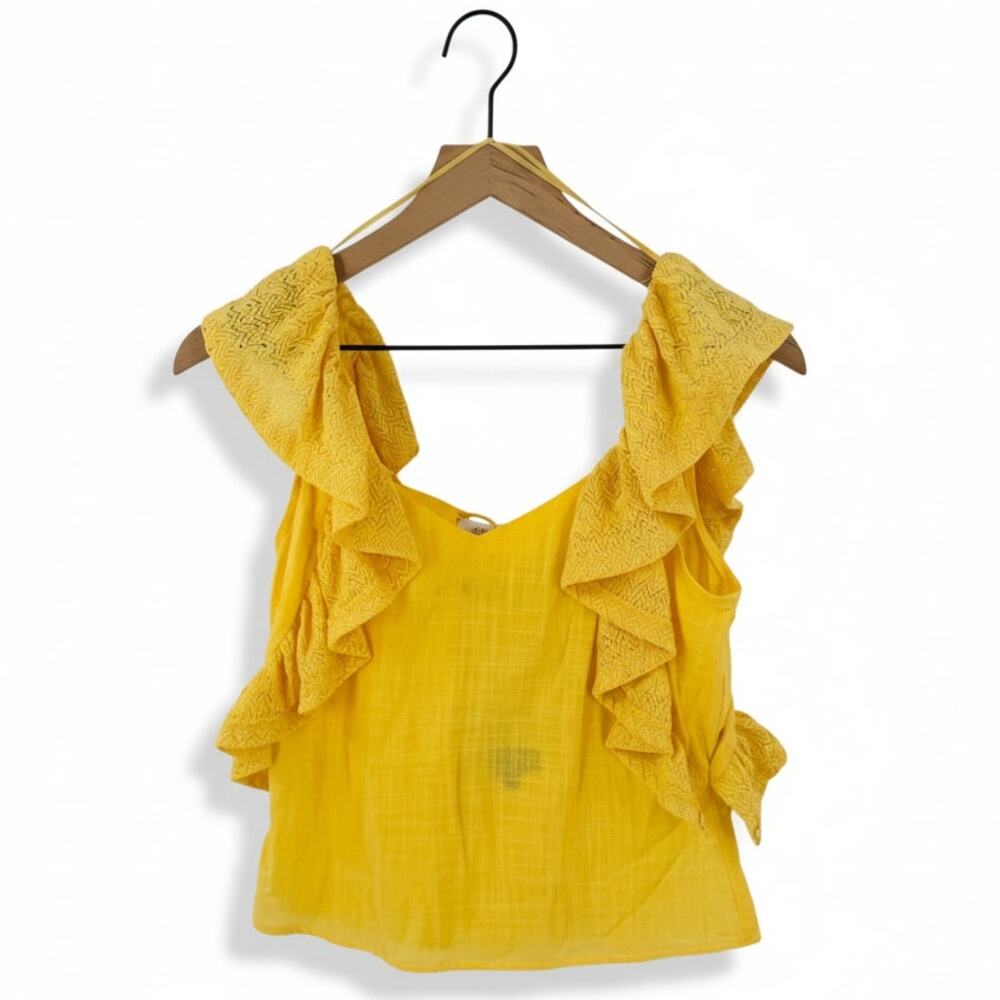Milk & Honey Cotton Ruffle‎ LaceUp Tank Butter Yellow Sleeveless Size S Small